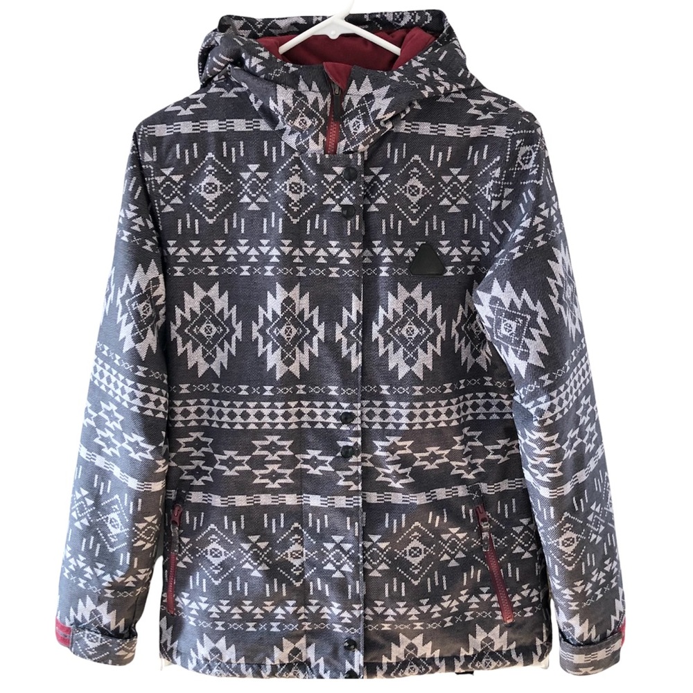 Aperture Ski Snowboard Jacket Aztec Print Gray Black Red White Size Small